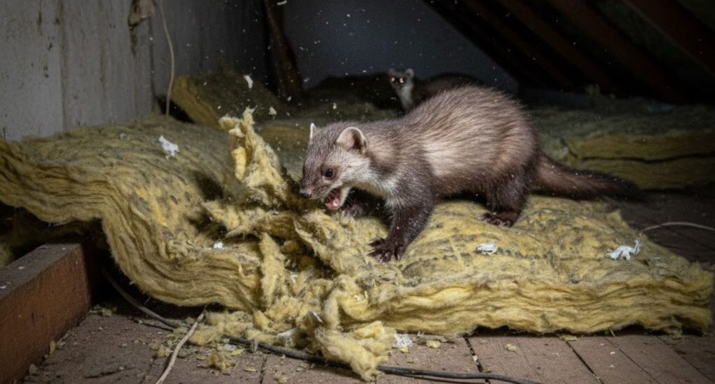 Zniszczona izolacja przez kune